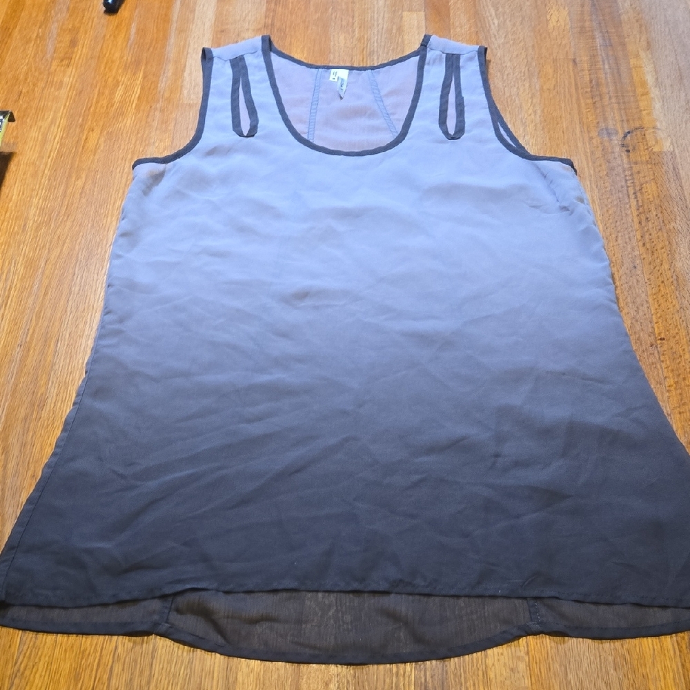 Studio‎ Y Women Medium Gray Ombre Cut Out Round Neck Sleeveless Sheer Tank Top